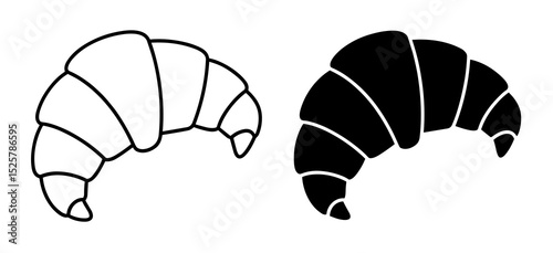 Illustration of two croissants one in outline and the other in solid black on a white background view