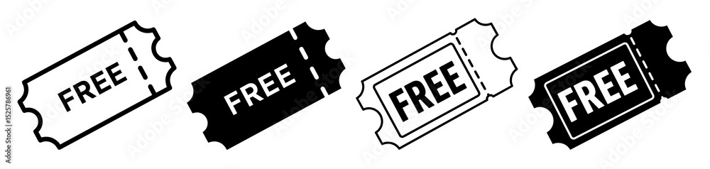 Obraz premium Four different free ticket icons in black and white with jagged edges and the word free on them
