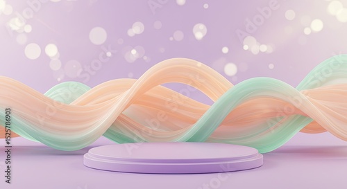 Abstract pastel color display podium with flowing ribbons
