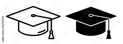 Two graduation caps one in outline and one in solid fill representing academic achievement icon