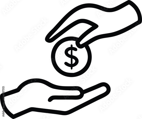 Silhouette design of a helping hand offering a coin symbolizing assistance or support