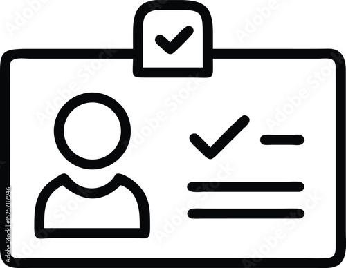 Silhouette design of an identification card with a checkmark symbol for kyc compliance.