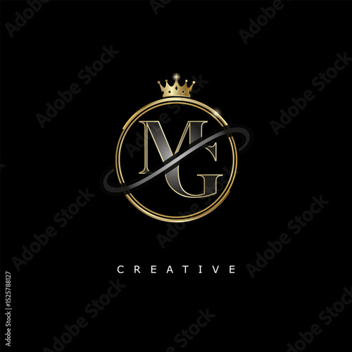 MG Luxury Creative Logo – Elegant Gold Monogram Letter mark with Crown, Circle & Royal Style for Fashion, Boutique, Jewelry, Branding & Premium Identity Design