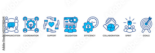 Working together icon set vector illustration concept relate to communication, coordination, support, delegation, efficiency, collaboration, teamwork, spirit, goals�