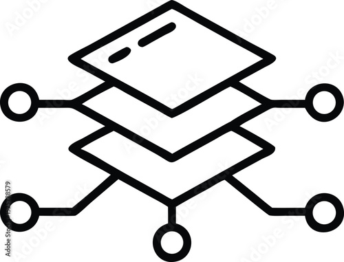 Silhouette of a platform with layers and tech nodes graphic illustration