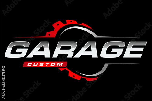 Automotive logo with gears design, custom garage repair automotive, spare part car and motorcycle shop business , vector logo design 	