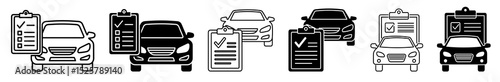 Car inspection checklist with vehicle review and maintenance documentation concept illustration