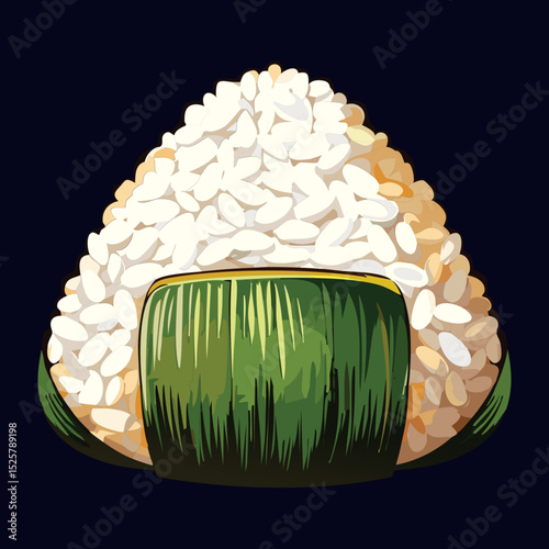 Traditional Rice Ball with Nori Wrap - Vector Illustration