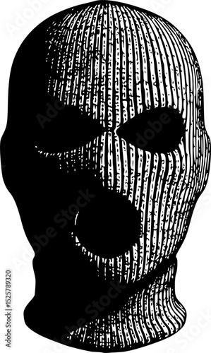 Detailed Vector Graphic Illustration of a Balaclava Ski Mask Isolated on White Background in Black and White
