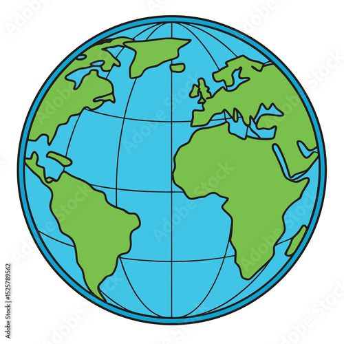 Simple illustrated globe earth depicting continents and oceans in bright colors
