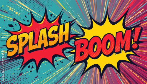 Pop art background featuring vibrant colors and comic style text, expressing excitement and energy