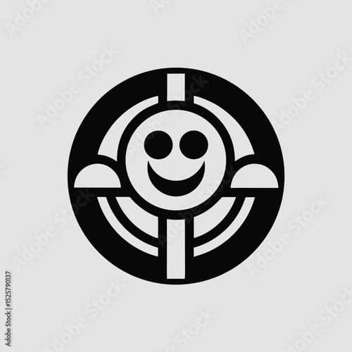 Smiling abstract face in a circular frame conceptual design illustration