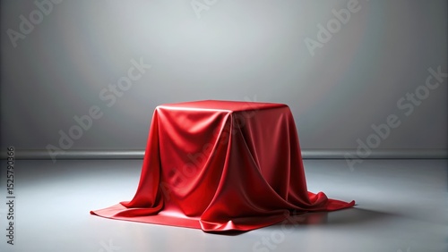 Empty cube with red silk cloth isolated on background,background, fabric