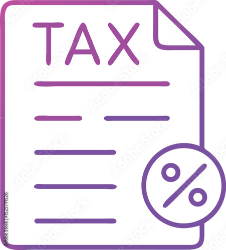 Tax document with percentage sign in vibrant neon purple gradient outline style