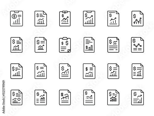 financial report business data analysis icons line art vector illustration
