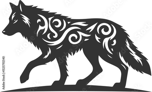 Illustration vector silhouette of a wolf wild animal drawing black