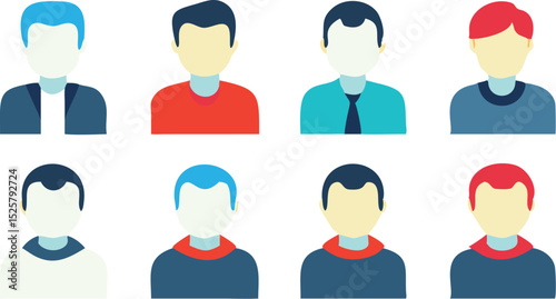 Flat Vector Illustrations A Set of Eight Diverse Male Avatars