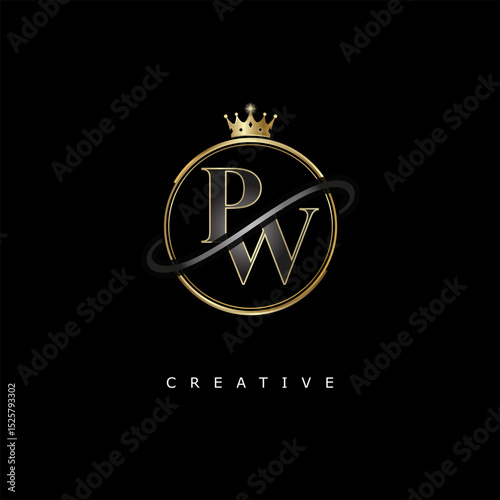 PW Luxury Creative Logo – Elegant Gold Monogram Letter mark with Crown, Circle & Royal Style for Fashion, Boutique, Jewelry, Branding & Premium Identity Design