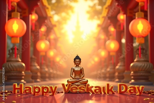 Vesak Festival Celebration Background with Happy Vesak Day Wishes for Vesak Poya Day. photo