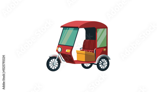 Stylized Red Auto Rickshaw Illustration ThreeWheeled Taxi With Passenger Seating and Cargo Space