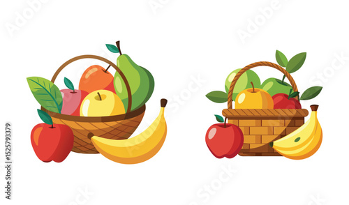 Two Baskets Filled with Apples, Bananas, and Pears A Colorful Fruit Still Life
