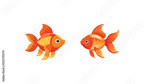 Two Cartoon Goldfish Swimming Together on a White Background, Animated Aquatic Pet Companions