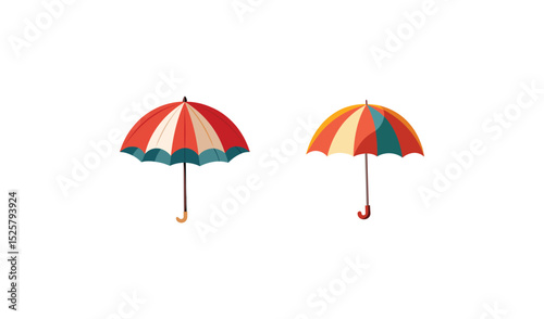 Two Colorful Retro Umbrellas Against a White Background, Weather Protection Icons