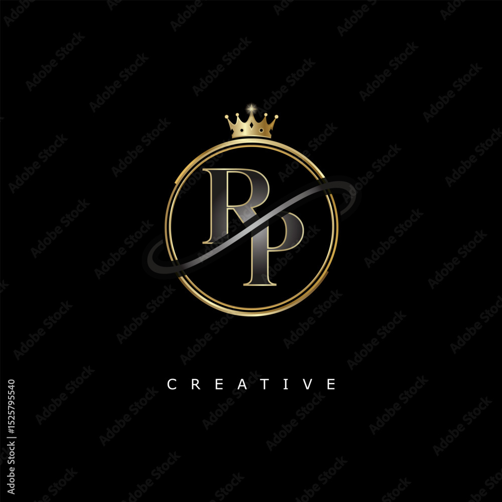 Obraz premium RP Luxury Creative Logo – Elegant Gold Monogram Letter mark with Crown, Circle & Royal Style for Fashion, Boutique, Jewelry, Branding & Premium Identity Design