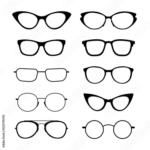 collection of modern glasses black frames vector illustration