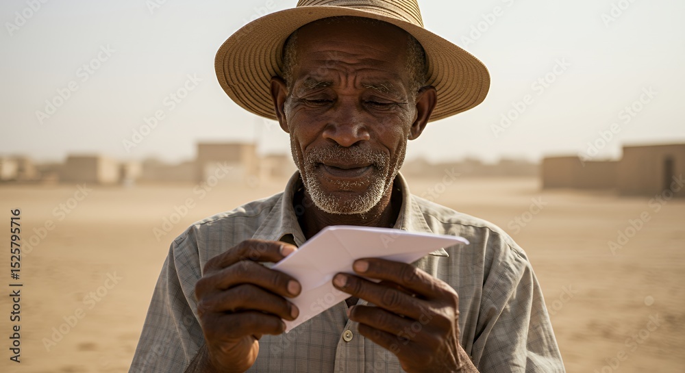 Fototapeta premium An Elderly Man Reading a Letter in a Desolate Landscape
