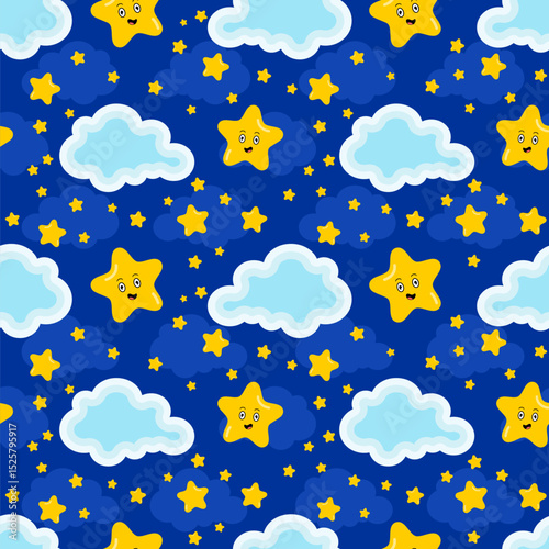 cute cartoon stars clouds seamless pattern