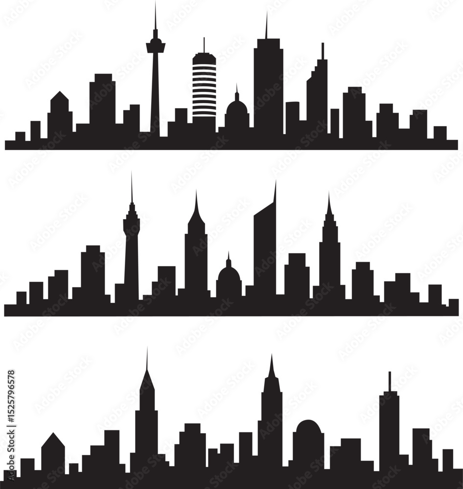 Naklejka premium Modern City Skyline Silhouette Urban with Bridge Architecture and Tower Landmarks. 