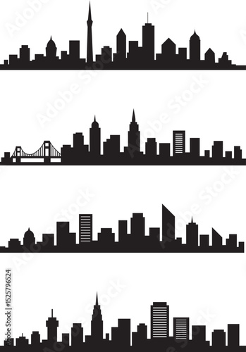 Modern City Skyline Silhouette Urban with Bridge  Architecture and Tower Landmarks. 