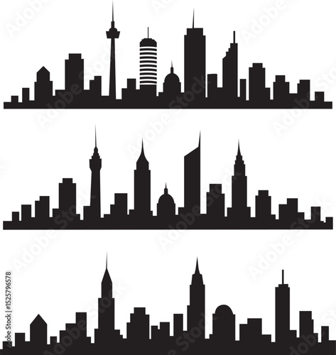 Modern City Skyline Silhouette Urban with Bridge  Architecture and Tower Landmarks. 