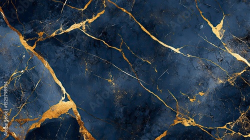 Abstract dark blue marble with gold veins