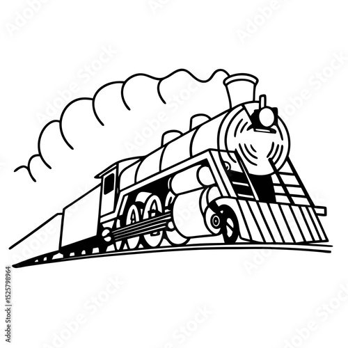 Vintage Steam Train Vector Outline Graphic Locomotive Art