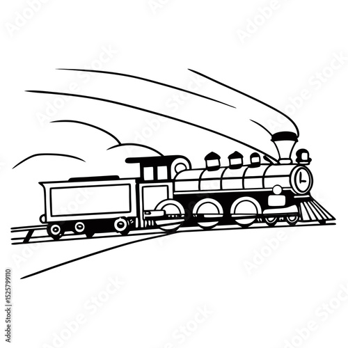 Steam Train Engine Vector Illustration Vintage Style Transport