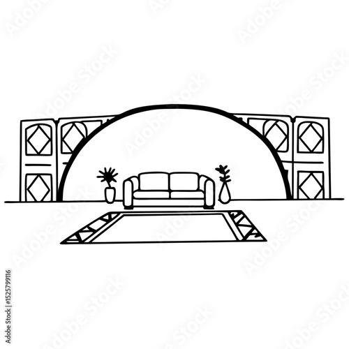 Minimalist Living Room Line Art Vector Illustration Design