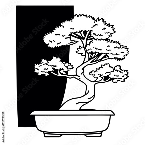 Bonsai Tree Vector Illustration Black and White Elegant Minimalist Design