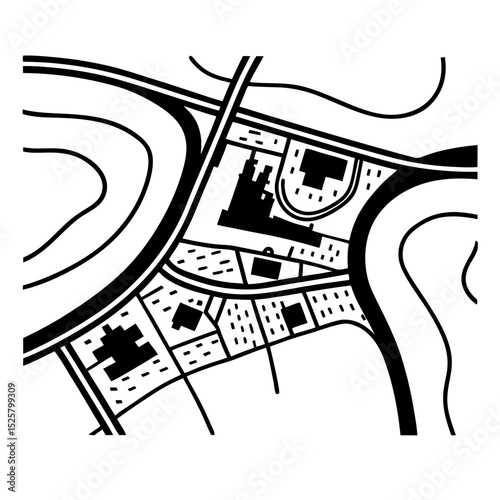 City Map Vector Illustration Road River and Buildings