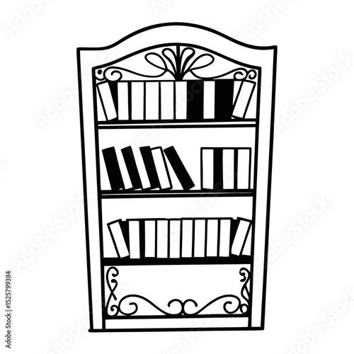 Bookshelf Vector Illustration Black and White Books and Shelves