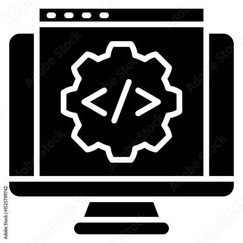 Code Base mini illustration glyph icon, use for research and development, education, industry, UI, UX kit, app and web development, digital or print.
