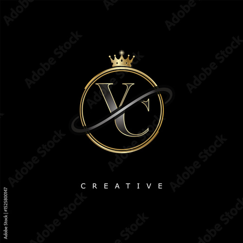 VC Luxury Creative Logo – Elegant Gold Monogram Letter mark with Crown, Circle & Royal Style for Fashion, Boutique, Jewelry, Branding & Premium Identity Design