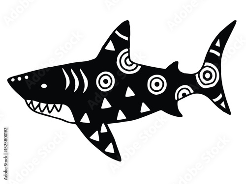 Cartoon shark vector illustration isolated on white, depicting a dangerous marine predator swimming underwater with fins and teeth