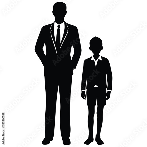 Silhouette illustration of a man and a boy in formal attire standing together