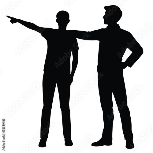 Silhouette illustration of two men pointing and looking toward the same direction
