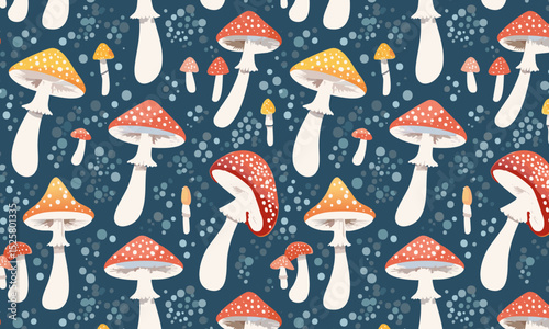 Dynamic and whimsical tossed mushroom seamless pattern