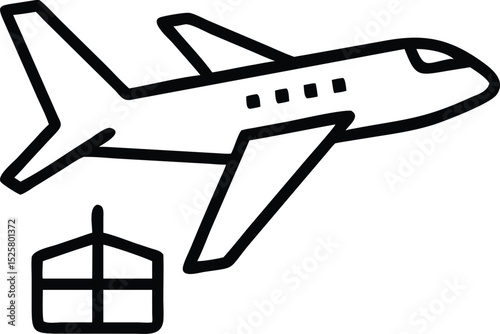 Air cargo plane silhouette with container demonstrating transportation logistics.