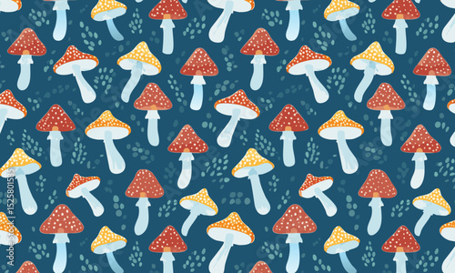 Whimsical autumn mushroom seamless pattern in cottagecore style