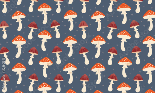Classic hand-drawn forest mushroom seamless pattern